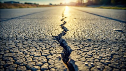 Aufkleber - A sunlit cracked asphalt road reveals a deep fissure splitting the surface