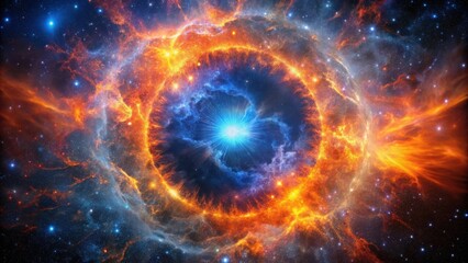 Wall Mural - a celestial ring of fiery orange and icy blue nebulae, glowing with an intense central light source