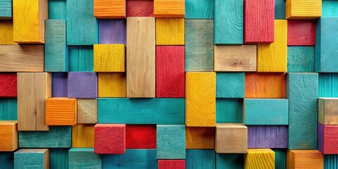 Poster - Vibrant Multicolored Wooden Blocks Abstract Pattern Texture Background