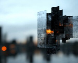 Poster - Urban Metamorphosis Brutalist Architectural Abstraction with Luminous Geometric Intersection - Innovative Digital Design and Contemporary Visual Storytelling
