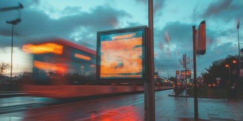 Fototapete - Cyberpunk Transit Fusion Dynamic Urban Mobility Visualization with AI-Enhanced Digital Signage - Next-Gen Transportation Innovation in Cinematic Teal and Orange Palette