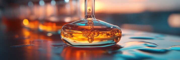 Aufkleber - Perfume Day Sensory Innovation Luxe Molecular Essence Capture in Sunset Amber Glass - Next-Gen Fragrance Research and Aesthetic Chemistry Exploration