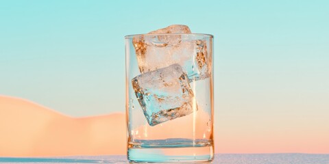 Poster - Climate-Conscious Hydration Essentials Minimalist Glass Tumbler with Crystalline Ice - Design-Forward Wellness Solution for Sustainable Summer Cooling