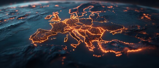 Aufkleber - Futuristic Global Network Visualization AI-Powered Economic Forecast Mapping Europes Digital Connectivity with Glowing Geospatial Data Insights