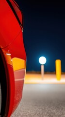 Aufkleber - Urban EV Revolution Minimalist Night Charging Station with Sleek Red Electric Vehicle, Illuminated Sustainability Infrastructure for Smart City Transformation