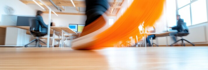 Aufkleber - Hybrid Workspace Dynamics Agile Design and Motion Blur Revealing High-Performance Digital Collaboration in Modern Open-Plan Office Innovation