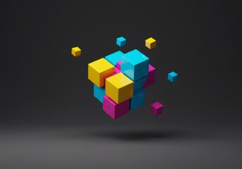 Wall Mural - colorful cubes abstract composition dark background