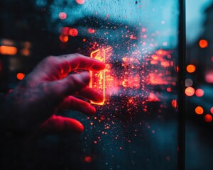 Aufkleber - Cybernetic Disruption Immersive Digital Transformation Visualization with Neon-Charged Particle Interface Revealing Technological Breakthrough in Quantum Innovation