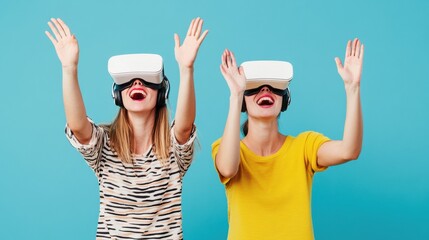 Fototapete - Immersive Digital Playscape Gen Z Creators Exploring Metaverse Interactions through Next-Gen Virtual Reality Experiences in Vibrant Collaborative Environment