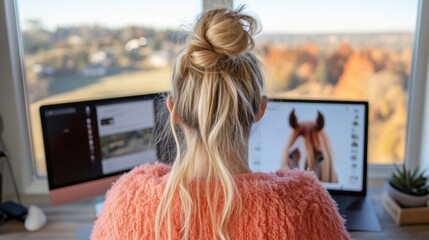 Aufkleber - Equestrian Digital Nomad Rustic Countryside Remote Work Experience with Millennial Wellness Aesthetic - Soft Texture Home Office Innovation