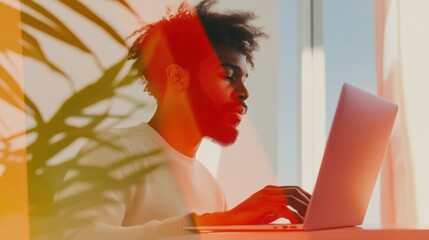 Aufkleber - Hybrid Workflow Mastery Dynamic Gen Z Remote Professional Capturing Peak Productivity in Sunlit Home Office with Vibrant Minimalist Design Aesthetic