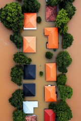 Poster - Climate Crisis Visualization Aerial Drone Perspective of Flooded Suburban Landscape Revealing Environmental Transformation and Urban Resilience Challenges