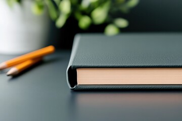 Aufkleber - Minimalist Productivity Essentials Dark Leather Journal with Warm Wood Spine - Contemporary Workspace Design for Digital Professionals and Creative Entrepreneurs