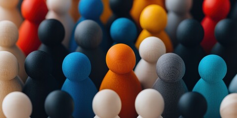 Poster - Inclusive Workforce Dynamics Multicultural Team Representation through Colorful Wooden Figurines - Emerging DEI Branding Visuals for Modern Corporate Storytelling