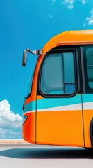 Fototapete - Urban Mobility Reimagined Sleek Electric City Bus with Vibrant Retro-Modern Design - Next-Gen Sustainable Transportation Branding and Smart Commuter Solutions