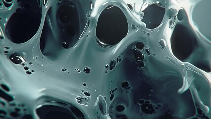 Fototapete - Abstract animation with organic, smooth flowing, viscous liquid forms. The color palette is a deep gray-green with glossy highlights creating a wet effect. The style is futuristic and biomorphic