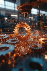 Aufkleber - Precision Engineering Unleashed Metallic Gear Machining with Cinematic Spark Dynamics - Industrial Innovation in High-Performance Manufacturing Workflow