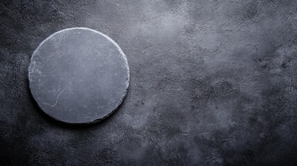 Aufkleber - Gray table positioned centrally against dark concrete textures creates a minimalistic and raw ambiance, perfect for interior design applications and styling inspirations