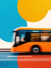 Aufkleber - Urban Mobility Revolution Bold Orange Public Transit Bus in Dynamic Motion - Sustainable City Transportation Design with Minimalist Color Block Aesthetic