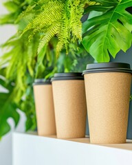 Poster - Eco-Conscious Workspace Essentials Sustainable Coffee Cups in Biophilic Design - Green Office Innovation for Modern Professionals