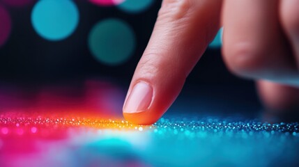 Leinwandbilder - Immersive Digital Interaction Minimalist Touchpoint Innovation Exploring Tactile UX Design with Vibrant Holographic Performance Interface