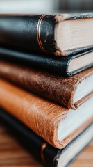 Poster - Vintage Leather Bibliophile Collection Timeless Knowledge Archival and Intellectual Heritage Showcase in Rich Textural Monochrome Scholarly Aesthetic