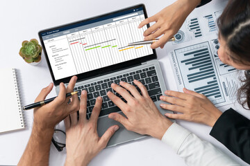 Aufkleber - Project planning software for brisk business project management on the computer screen showing timeline chart of the team project