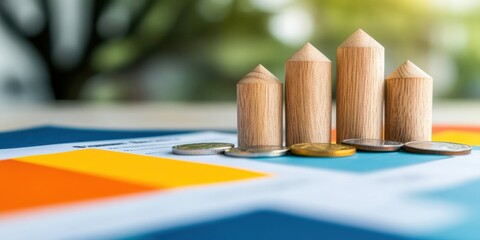 Fototapete - Minimalist Financial Growth Strategy Wooden Block Investment Visualization for Modern Wealth Planning, Sustainable Economic Forecasting and Strategic Asset Management