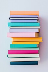 Poster - Chromatic Knowledge Curation Vibrant Literary Stack Symbolizing Inclusive Learning, Digital Age Reading, and Creative Storytelling Empowerment