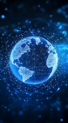 Fototapete - Global Network Connections Digital Earth Abstract Technology Background