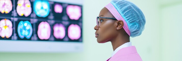 Aufkleber - Precision MedTech Insights AI-Driven Neurological Research with Diverse Professional Analyzing Advanced Brain Imaging for Innovative Healthcare Transformation