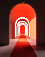 Poster - Liminal Architectural Perspectives Gradient Crimson Archway Illuminating Future Design - Immersive Spatial Narrative for Digital Creative Professionals