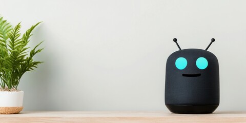 Aufkleber - Minimalist AI Companion Sleek Robotic Assistant with Biophilic Design - Cutting-Edge Digital Interaction for Modern Smart Home and Tech-Enabled Wellness Environments