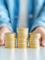 Poster - Minimalist Financial Growth Visualization Golden Coin Stacks Symbolizing Digital Economy, Business Strategy, and Progressive Wealth Management for Modern Entrepreneurs