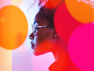 Aufkleber - Vibrant Gen Z Leadership Dynamic Personal Branding Portrait Showcasing Innovative Millennial Professional in Bold Color-Blocked Creative Workspace
