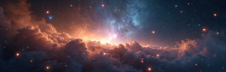 Wall Mural - celestial scenery with clouds, stars. cosmos sky. nebulae clouds, stars, universe. fantasy landscape