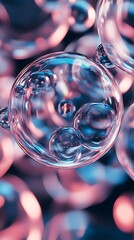 Leinwandbilder - Abstract Closeup of Pink and Blue Bubbles Floating in a Liquid Sphere