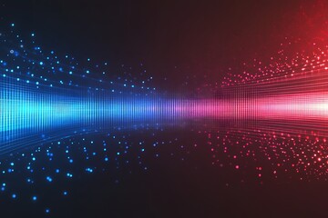 Fototapete - Abstract Futuristic Technology Background with Glowing Blue and Red Digital Waveform Grid