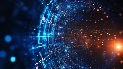 Fototapete - Abstract Futuristic Technology Tunnel Digital Data Stream Network