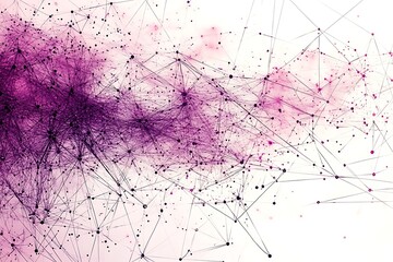 Fototapete - Abstract Network Visualization Purple and White Connecting Lines and Dots