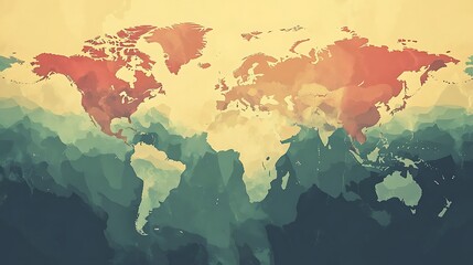 Aufkleber - Artistic Watercolor World Map Illustration Global Geography Travel Destinations
