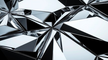 Wall Mural - A sleek modern design showcasing 3D silver and black acrylic crystal mirrors, arranged in an abstract geometric pattern with sharp edges and deep reflections.