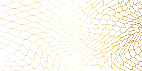 Abstract golden mesh pattern on a white background with a wavy, organic design and gradient effect