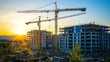 © concept9 - Construction site cranes, buildings, sunset