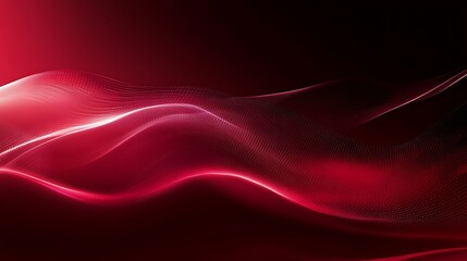 Fototapete - Abstract Red and Black Wave Background with Glowing Particles and Dynamic Flowing Lines