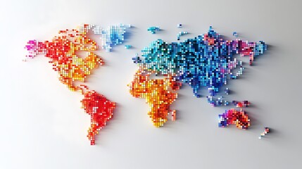 Poster - Colorful Pixelated World Map A Global Visualization of Data and Connectivity