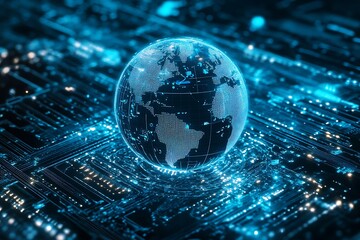 Fototapete - Global Network Digital World Futuristic Technology Abstract Concept Illustration