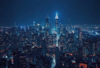 Poster - Aerial View of a Bustling City Skyline at Night