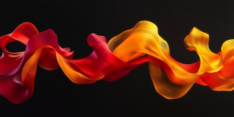 Wall Mural - vibrant ribbons of red and orange flow gracefully through a dark space. this abstract image captures