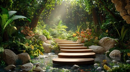 Wall Mural - enchanted walkway meandering through a peaceful, sunlit forest, perfect for a nature escape.